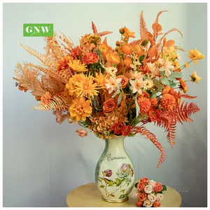 Orange Series Wholesale Artificial Bouquet Silk Flowers Wisteria Hydrangea Blush Rose Peony Wedding Decoration Silk Flower