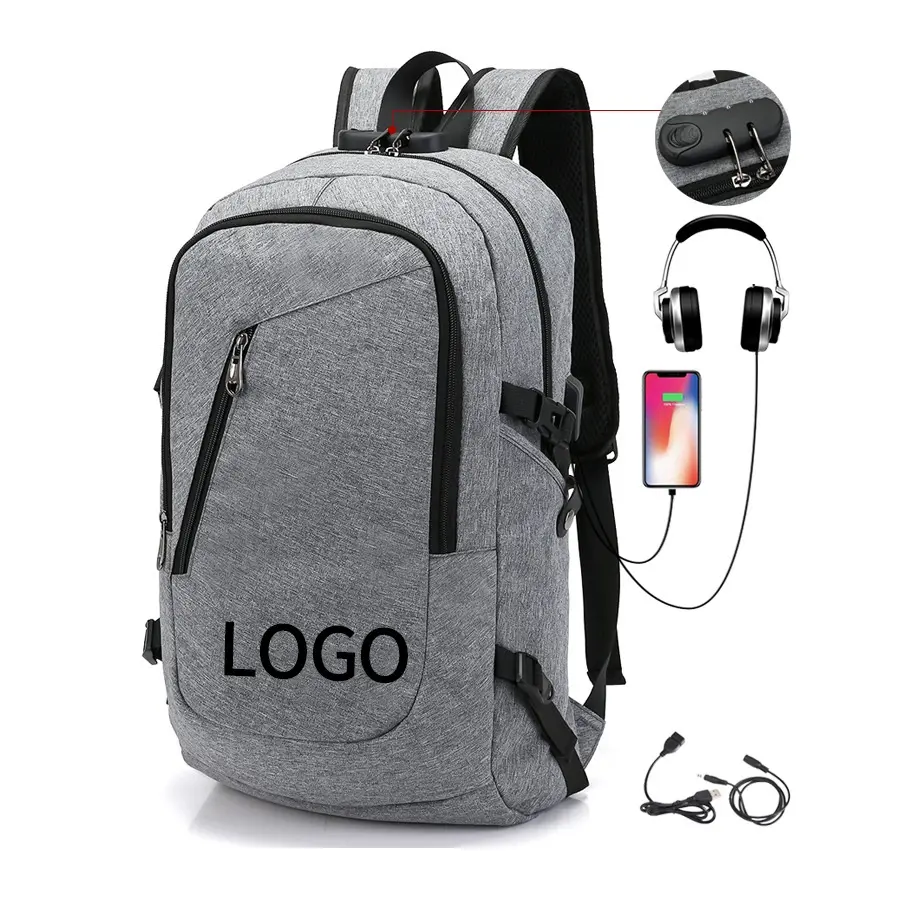Sacos espertos cinzentos personalizados do portátil do computador para os homens a mochila do negócio sacos de escola viaja mochilas exteriores do portátil