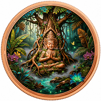 Médaille en cuivre pur 999 de 1 once Troy, en relief, colorée, Bouddha, Arbre Bodhi, Forêt Zen, objet de collection, souvenir spirituel, artisanat