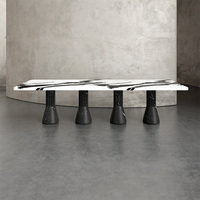 Table à manger en marbre haut de gamme Dream Home, supports coniques cannelés, plateau rectangulaire en marbre naturel, table de dîner en pierre sur mesure