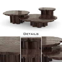 Table basse de luxe contemporaine en laiton avec placage en racine blanche et finition brillante, design unique en anneau de bois