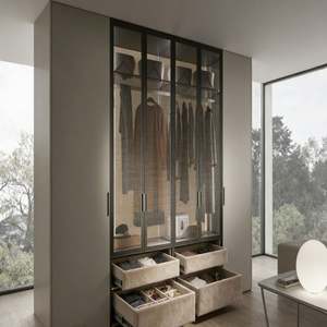 Armario Moderno Personalizado con Puertas de Vidrio Texturizado, Iluminación Integrada, Gran Capacidad, Muebles de Dormitorio Duraderos - Product Image 4