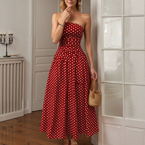 Vestido Casual Europeo Americano Primavera/Verano 2026, Nuevo, Sexy, con Hombros Descubiertos, Línea A, Cintura Natural, Maxi, con Estampado en Caliente, Spandex/Poliéster - Product Image 6