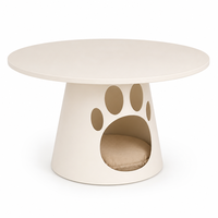 Table basse ronde pour chat, en panneau écologique E0, base en fer avec empreinte de patte, maison pour chat, blanc crème, noir charbon, 60/70/80 cm, YAOYUE