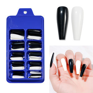 100 faux ongles en acrylique de différentes couleurs, à coller, longs, forme ballerine, en boîte bleue - Product Image 3