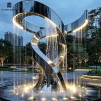 Fontaine sculpturale moderne en acier inoxydable poli miroir de grande taille pour la décoration extérieure de jardins, parcs et hôtels