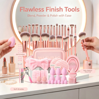 Ensemble de 70 pinceaux de maquillage avec logo personnalisé, kit de nettoyage, trousse à cosmétiques, bandeau, bracelet, éponge, recourbe-cils, vente en gros