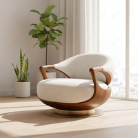 Fauteuil d'appoint pivotant inclinable moderne - Structure en bois, base dorée, revêtement en velours crème écologique et durable pour salon et chambre