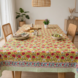 Mantel Rectangular de Algodón 100% con Estampado Floral Bohemio, Ecológico, de Alta Calidad, Hecho a Mano, con Logotipo Personalizado, Lavable, para Uso Doméstico - Product Image 1