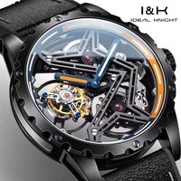 Envío Directo, Reloj de Hombre IDEAL KNIGHT con Tourbillon Real, Serie Great Wall, Totalmente Hueco, Transparente, Automático, Correa de Cuero/Goma