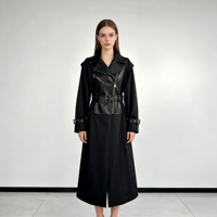 Gabardina de Motera de Manga Larga para Mujer con Diseño Asimétrico de Cremallera y Cinturón, Chaqueta Trench Personalizada de Fábrica al por Mayor