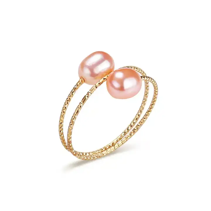 14k gold natural freshwater pearl rings adjustable rice pearl ring