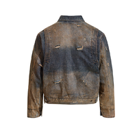 Veste en jean personnalisée pour homme OEM ODM Vente en gros Denim Western déchiré dégradé contrastant vieilli vintage avec fermeture éclair Streetwear
