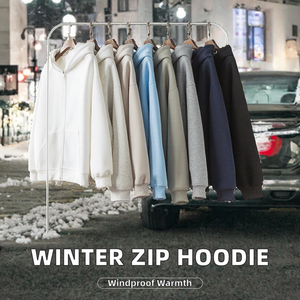 Sweat à capuche zippé oversize pour homme en molleton, coupe ample, style streetwear décontracté, hiver - Product Image 2