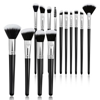Ensemble de 14 pinceaux de maquillage de voyage pour l'application de fond de teint, anticernes, blush et fards à paupières