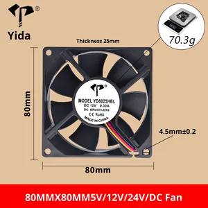 오리지널 제조사 DC8025 야스카와 정전용량 인버터 팬 12V/24V 오일 함유 삼선 속도 측정 8cm 냉각 팬 - Product Image 4