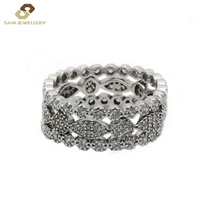 Anillo de Boda para Mujer al por Mayor, de Tres Hileras, con Eslabones Cubanos y Pavé de Circonitas, Chapado en Rodio, Plata de Ley S925, Joyería de Moda