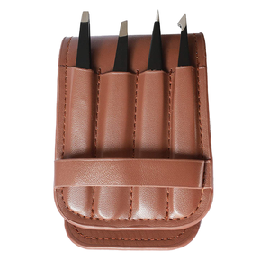 Ensemble de 4 pinces à épiler pour sourcils, pointe perforée, inclinée, courbée, pointue, noire, pailletée, en acier inoxydable, qualité OEM - Product Image 1