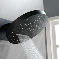 Système de douche noir mat mural avec vanne encastrée, grande pomme de pluie ronde, inverseur double fonction et ensemble de douchette à main ronde