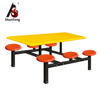 Tables de cantine rectangulaires en gros pour 6 personnes, avec plateau en fibre de verre de 3,3 cm, idéales pour les grandes surfaces de cantines scolaires