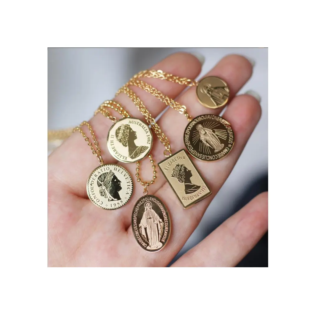 Trendy Custom gold Coin necklace Stainless Steel Jewellery 18K Gold Plated Charm vintage coin Pendant Necklace Jewelry silver