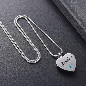Joyería de cremación, urna en forma de corazón de acero inoxidable, joyería de piedra de nacimiento de la <span class=keywords><strong>abuela</strong></span>, collar de recuerdo gris conmemorativo - Product Image 4