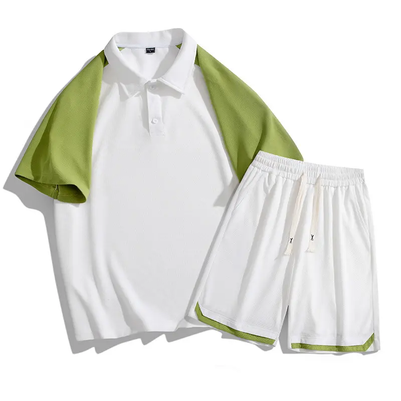 Yaz erkek 2 parça Set Polo kısa kollu şort eşleştirme koşu spor takım elbise spor rahat çift eşofman erkek setleri giysi