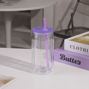 Gobelet en verre à double paroi de 16 oz pour sublimation, design mince, avec couvercle et paille, pour globe à neige DIY, vente en gros - Product Image 4