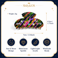 Pince à cheveux en acrylique cristal étoile et lune Shily&OS Premium 9cm - Pince requin de luxe léger pour femme