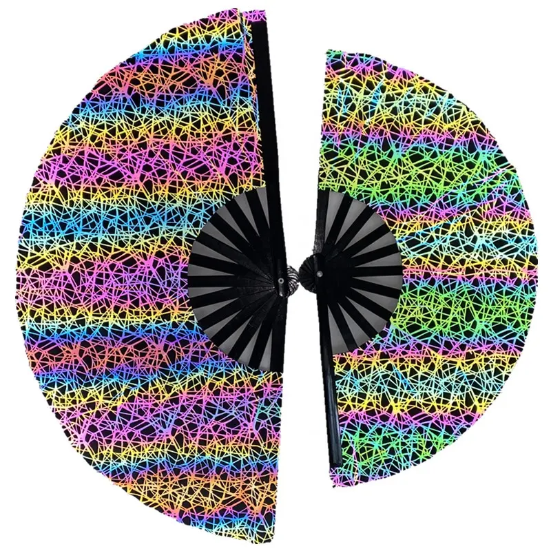 2023 New Style 11inches/13 inches Customized large hand fan bamboo fabric foldable hand fan for Rave party Woman