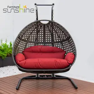 Modern Basket Wicker Rattan Swing Seat Furniture Outdoor Patio Hanging Rattan Swing Egg Chair With Stand