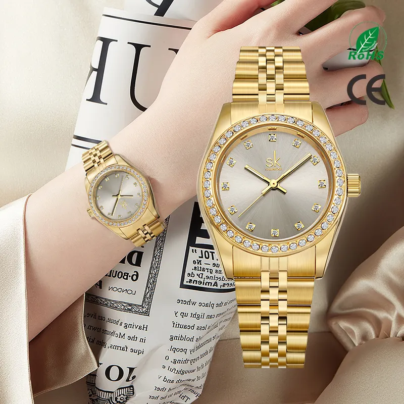 Shengke K0156 Gold Alloy Wrist Reloj Mujer Luxury Brand Classic Design Women Quartz Watch relojes de mujer