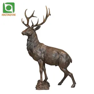 Statue de cerf Elk en laiton métallique, Sculpture décorative de jardin, personnalisé en taille de vie