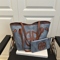 Ensemble de sacs fourre-tout en PU style rétro été/automne/hiver 2026 avec portefeuille à fermeture éclair, sac à bandoulière de haute qualité pour femme avec motif lettre
