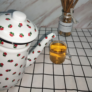 Bouilloire en émail, bouilloire à café rouge et <span class=keywords><strong>rose</strong></span>, théière pour <span class=keywords><strong>eau</strong></span>, vente en gros, 1.2l, offre spéciale - Product Image 2