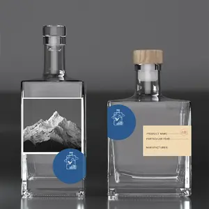 Großhandel niedriges moq benutzerdefinierte etikett whisky spirituose flasche 500 ml 750 ml luxus-glasflasche alkohol weinflaschen mit kork