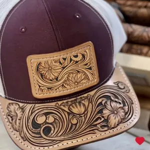 Custom tooling leather hat leathertooled handtooled leather cap custom cowgirl hats leather patch hats