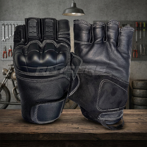 Leather Half Finger Racing <b>Gloves</b> Palm Guard Protective Anti Slip Unisex Motorcycle Cycling Grip Performance Racing <b>Gloves</b> - Product Image 3