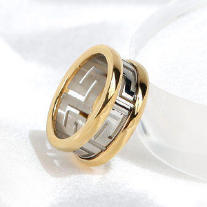 Anello in Acciaio Inossidabile 316L Bicolore con Motivo a Chiave Greca, Impermeabile e Antiossidante, per Uomo e Donna, Unisex - Product Image 6