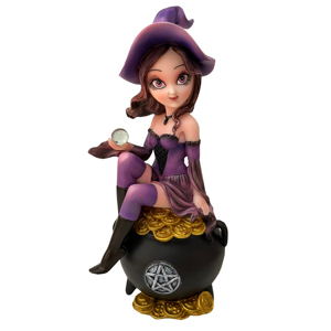 ฟิกเกอร์เรซิ่นรูปแม่มดที่สวยงามพร้อมลูกบอลแก้วสำหรับนั่งบนเหรียญ - Product Image 1