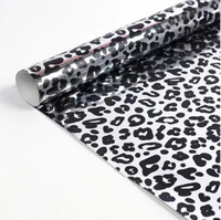 Vente en gros de l'ensemble d'emballage cadeau de la marque JUDE, recyclable, imprimé léopard argenté métallique, sac cadeau, papier d'emballage en rouleau 80GSM, boîte cadeau