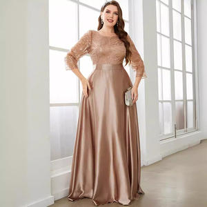 S1249N エレガントなワンピースサテンレースボールガウン、プロム、春のパーティー、新作、プラスサイズ、床丈、スパンコール付き、ナチュラル、イブニングドレス - Product Image 4