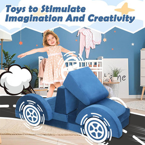 Children's <b>Sofa</b> Set 8-Piece Blue Fabric Soft Foam Modular Play Furniture For <b>Kids</b> Age 2 And Above Educational Game Seat - Product Image 3