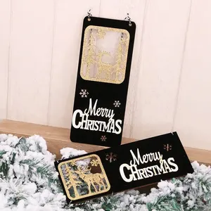 Vente en gros Décorations de Noël Panneau suspendu en bois Joyeux Noël Panneau suspendu pour porte Ornements de Noël Intérieur Extérieur Noël