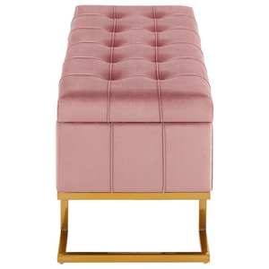 <span class=keywords><strong>Banc</strong></span> <span class=keywords><strong>de</strong></span> <span class=keywords><strong>rangement</strong></span> rose avec pieds en acier doré pour entrée intérieure avec pouf rembourré - Product Image 3