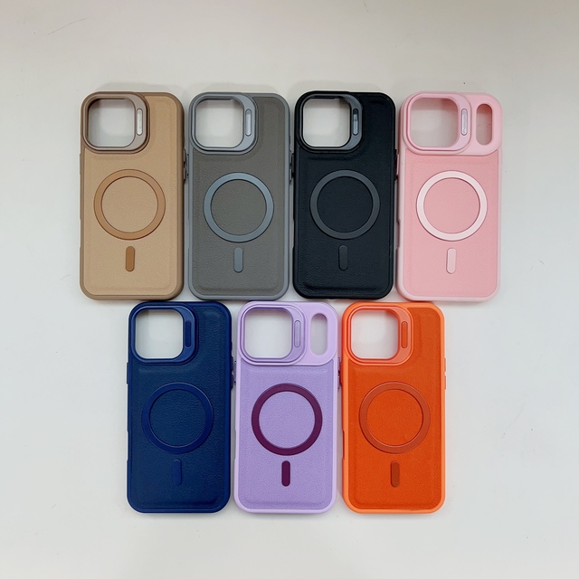 2026 New Style Folding Lens protection Frame Phone case for iPhone 17 16 15 Pro Max Leather Phone case Magnetic Phone Case