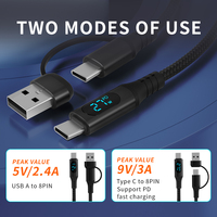 Câble de charge rapide PD 2 en 1 Type C vers USB Type C Trend 27W, câble de données USB-C avec écran LCD numérique pour téléphone, tressage en nylon 17