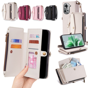 สําหรับOPPO Reno F25 ยาวLanyard FlipหนังสําหรับReno 11F 11 10 Pro 8T 8 Pro <span class=keywords><strong>8Z</strong></span> 7 7Z 7 ซิปกระเป๋าสตางค์อุปกรณ์เสริม - Product Image 1