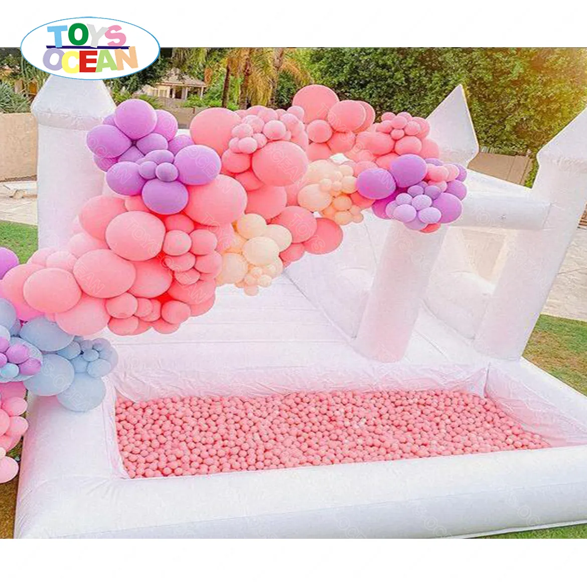 New Pastel Bouncy Castle Trẻ Em Bouncer Nhỏ Inflatable Wedding Bouncy Nhà Trắng Bounce Castle Với Ball Pit