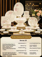 Service de Table en Porcelaine Fine Rose à Motifs Floraux – Bols, Assiettes et Soupière de Luxe – Vaisselle Élégante Compatible Lave-Vaisselle et Micro-ondes pour Toute la Famille